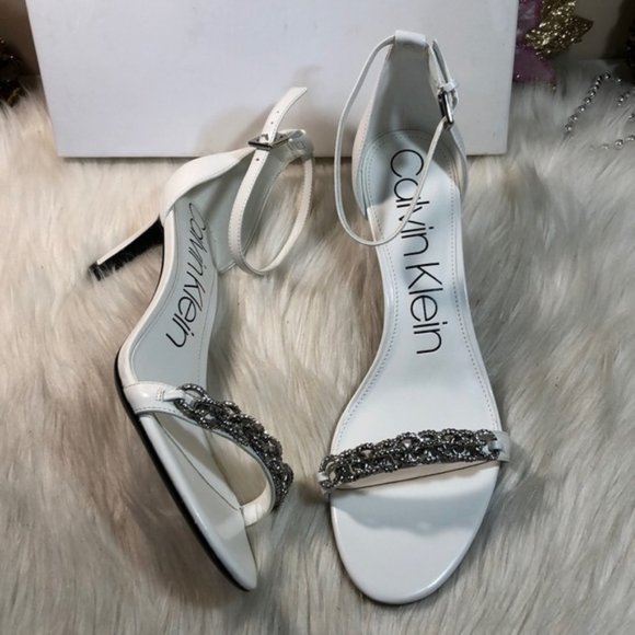 Calvin Klein" Reem 2" Ankle Strap Sandal In White Leather - Picture 8 of 16